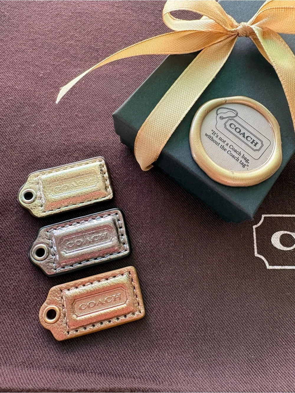 Y2K Coach RARE SET OF 3 | Mixed Metals Metallic Leather Hangtags Bag Charms
